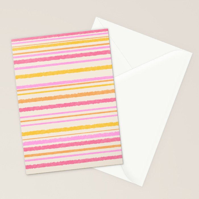 Liquid Summer Watercolor Stripes Pattern Pink Yellow Orange Cream Stationery Card Gallery Image 2