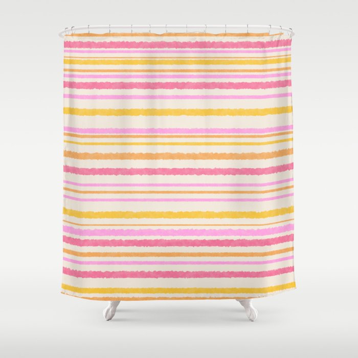 Liquid Summer Watercolor Stripes Pattern Pink Yellow Orange Cream Shower Curtain Gallery Image 1