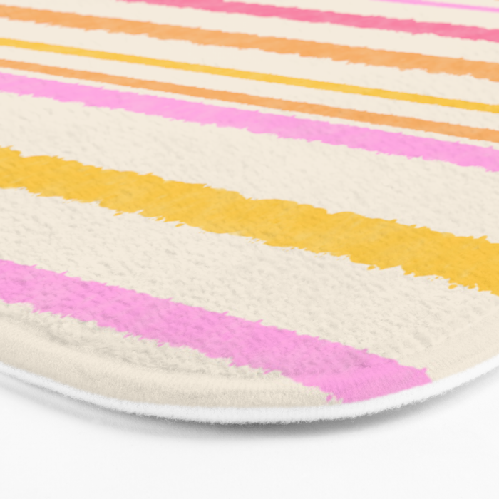 Liquid Summer Watercolor Stripes Pattern Pink Yellow Orange Cream Bath Mat Gallery Image 3