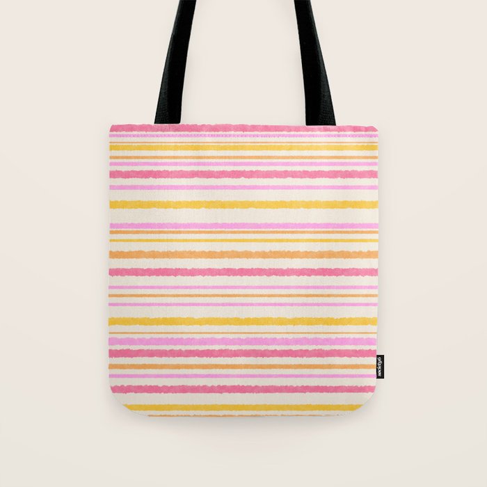 Liquid Summer Watercolor Stripes Pattern Pink Yellow Orange Cream Tote Bag Gallery Image 1