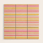 Liquid Summer Watercolor Stripes Pattern Pink Yellow Orange Cream Wood Wall Art Gallery Image 1