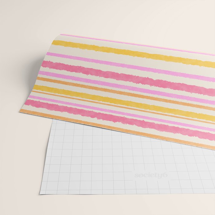 Liquid Summer Watercolor Stripes Pattern Pink Yellow Orange Cream Wrapping Paper Gallery Image 2