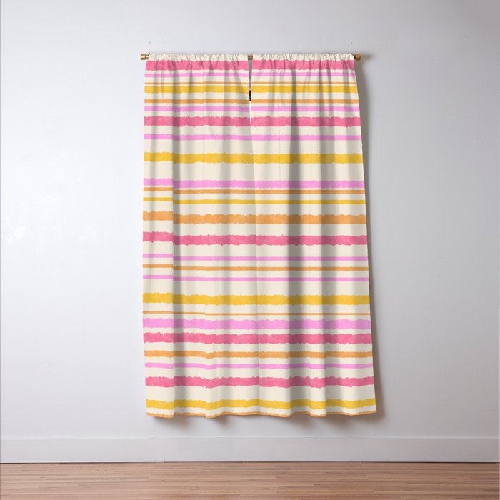 Liquid Summer Watercolor Stripes Pattern Pink Yellow Orange Cream Window Curtain Gallery Image 3