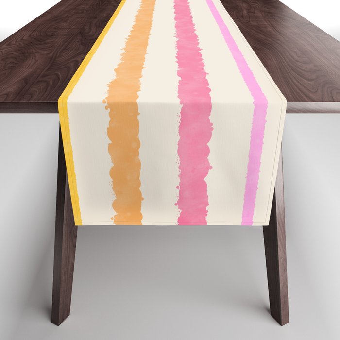 Liquid Summer Watercolor Stripes Pattern Pink Yellow Orange Cream Table Runner Gallery Image 1