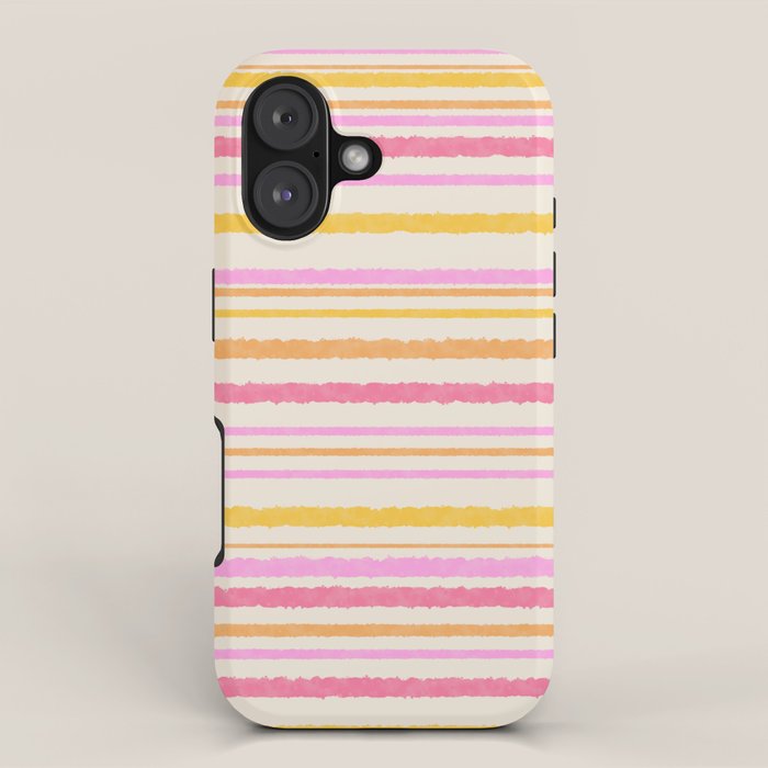 Liquid Summer Watercolor Stripes Pattern Pink Yellow Orange Cream iPhone Case Gallery Image 1