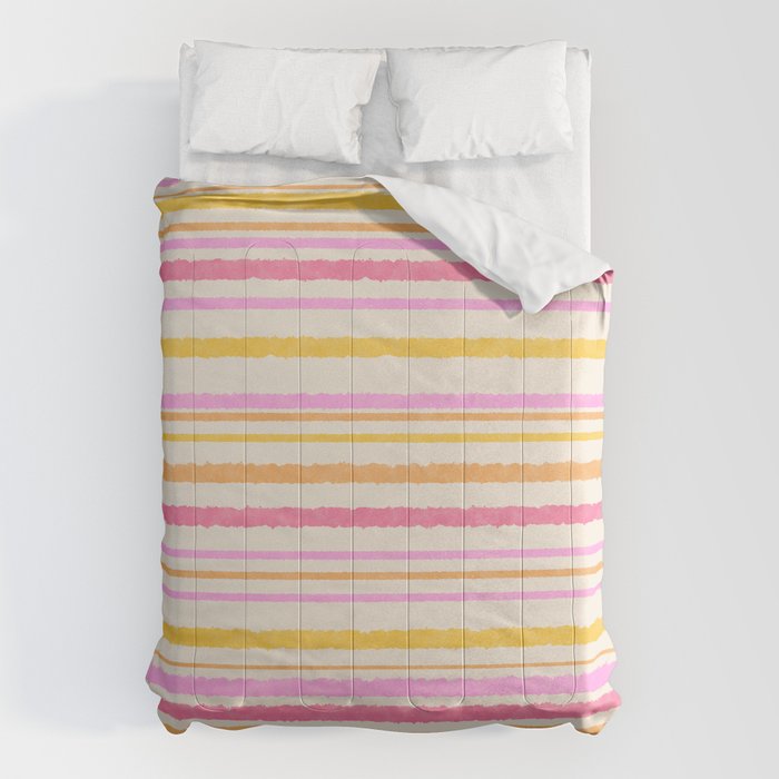 Liquid Summer Watercolor Stripes Pattern Pink Yellow Orange Cream Comforter Gallery Image 6