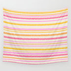 Liquid Summer Watercolor Stripes Pattern Pink Yellow Orange Cream Wall Tapestry Gallery Image 4