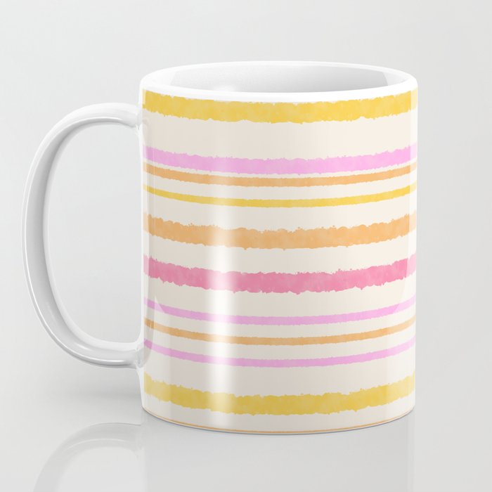 Liquid Summer Watercolor Stripes Pattern Pink Yellow Orange Cream Coffee Mug Gallery Image 3