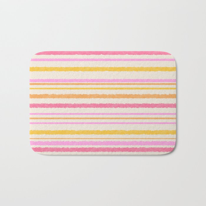 Liquid Summer Watercolor Stripes Pattern Pink Yellow Orange Cream Bath Mat Gallery Image 1