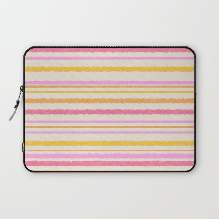 Liquid Summer Watercolor Stripes Pattern Pink Yellow Orange Cream Laptop Sleeve Gallery Image 1