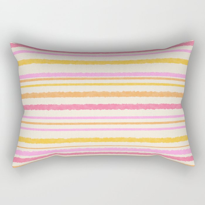 Liquid Summer Watercolor Stripes Pattern Pink Yellow Orange Cream Rectangular Pillow Gallery Image 2