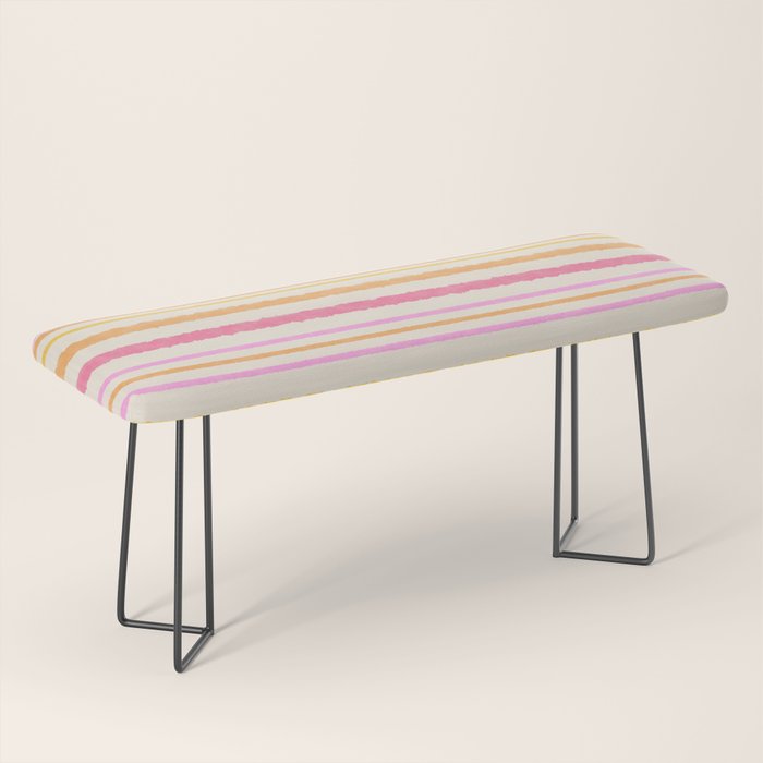 Liquid Summer Watercolor Stripes Pattern Pink Yellow Orange Cream Bench Gallery Image 1