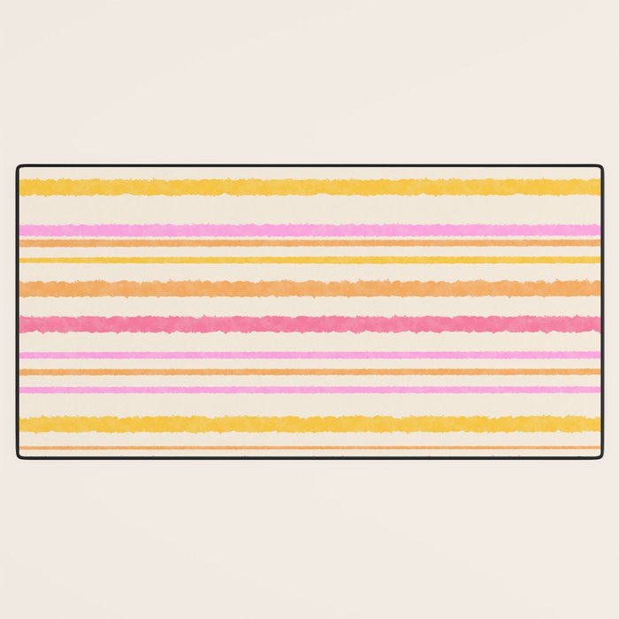 Liquid Summer Watercolor Stripes Pattern Pink Yellow Orange Cream Desk Mat Gallery Image 3