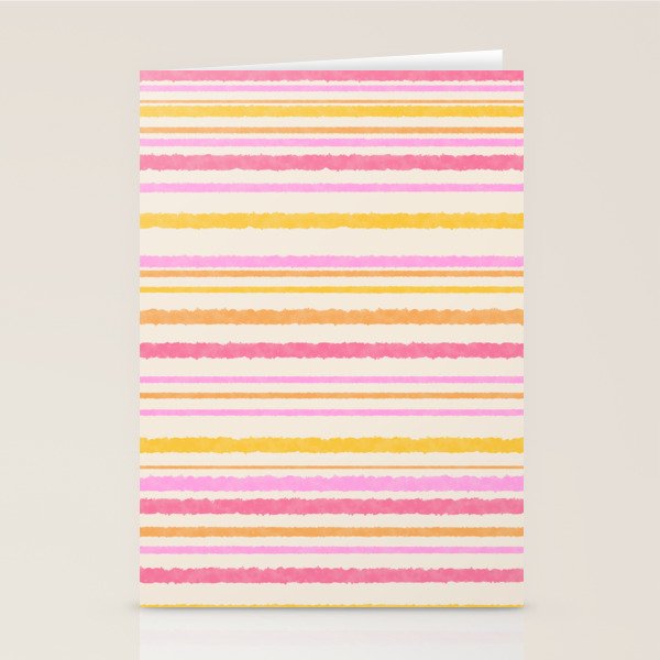 Liquid Summer Watercolor Stripes Pattern Pink Yellow Orange Cream Stationery Card Gallery Image 2