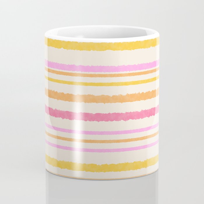 Liquid Summer Watercolor Stripes Pattern Pink Yellow Orange Cream Coffee Mug Gallery Image 4