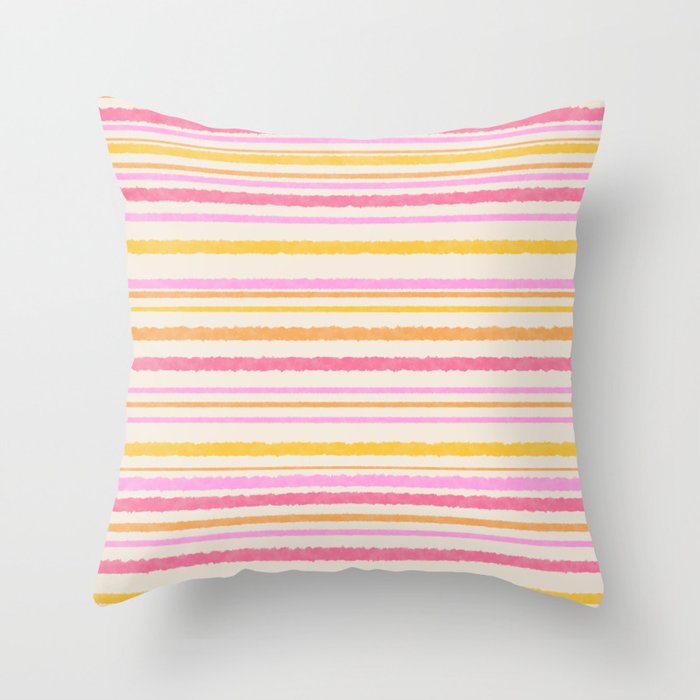 Liquid Summer Watercolor Stripes Pattern Pink Yellow Orange Cream Throw Pillow Gallery Image 6