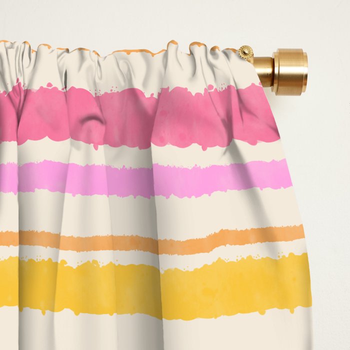 Liquid Summer Watercolor Stripes Pattern Pink Yellow Orange Cream Window Curtain Gallery Image 2