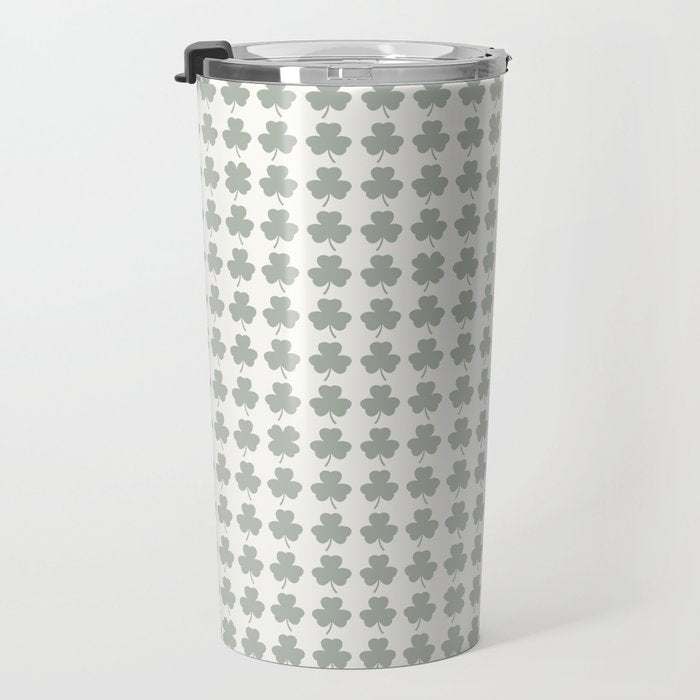 Clovers XXXIV Neutral Green Botanical Pattern Travel Mug Gallery Image 3