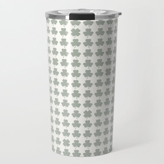 Clovers XXXIV Neutral Green Botanical Pattern Travel Mug Gallery Image 1