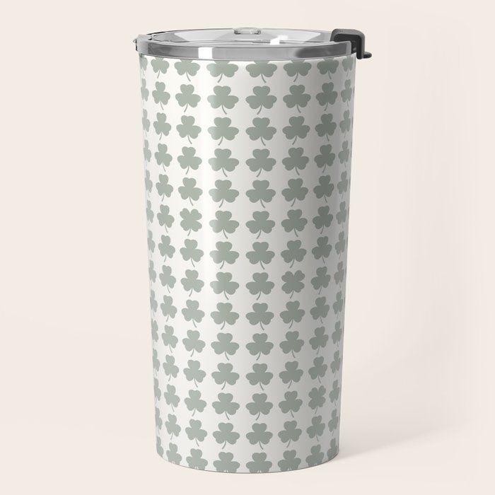 Clovers XXXIV Neutral Green Botanical Pattern Travel Mug Gallery Image 2