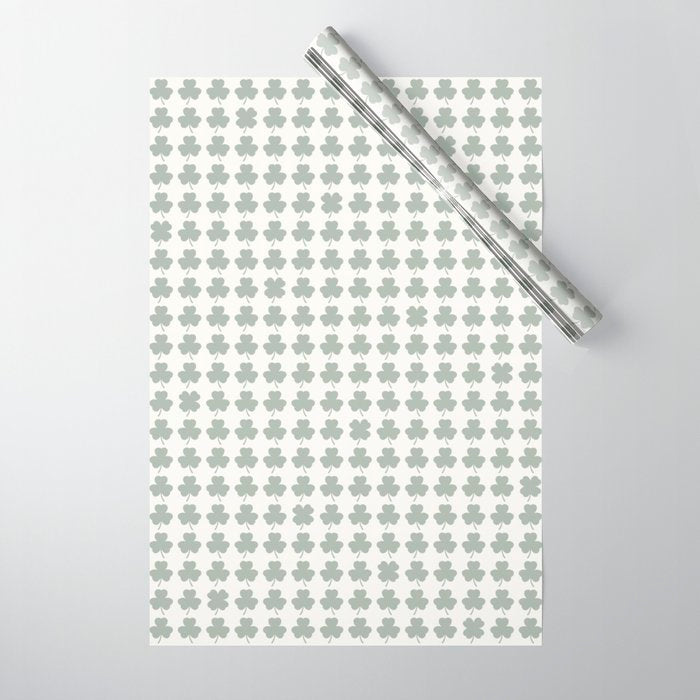 Clovers XXXIV Neutral Green Botanical Pattern Wrapping Paper Gallery Image 1