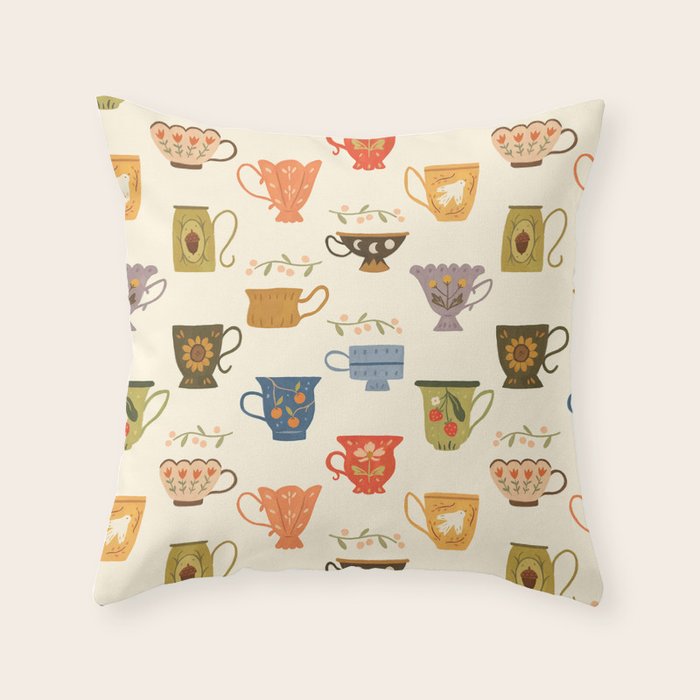 Teacup Collection Throw Pillow Gallery Image 1