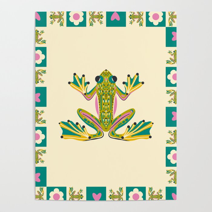 Charming Frogs & Florals: Whimsical Nature-Inspired Pattern Poster Gallery Image 1