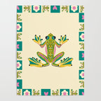 Charming Frogs & Florals: Whimsical Nature-Inspired Pattern Poster Gallery Image 4