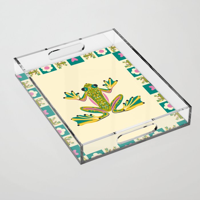 Charming Frogs & Florals: Whimsical Nature-Inspired Pattern Acrylic Tray Gallery Image 1