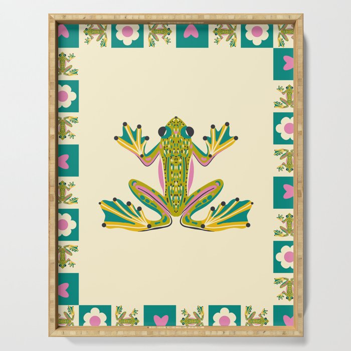 Charming Frogs & Florals: Whimsical Nature-Inspired Pattern Serving Tray Gallery Image 1