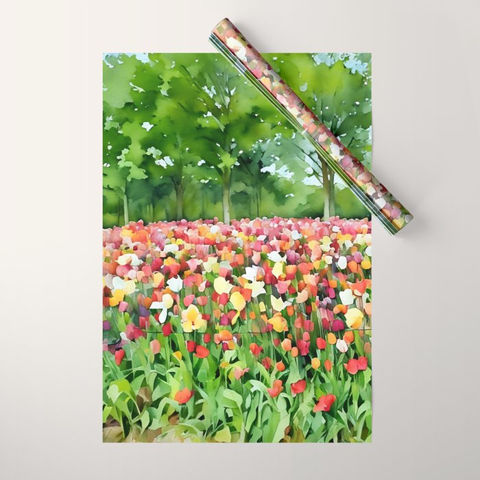 Colorful tulips field Wrapping Paper Gallery Image 1