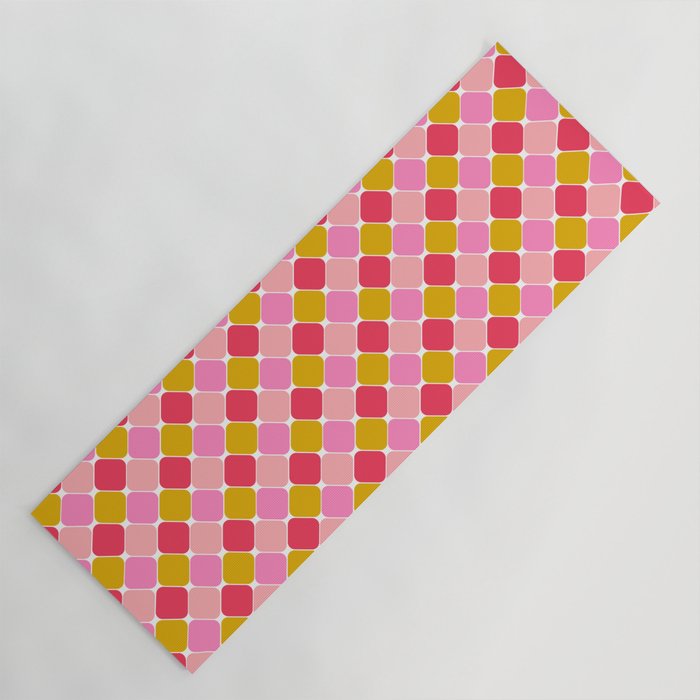 Checkered Geometric Shapes - Pink, Red, Yellow Yoga Mat Gallery Image 1