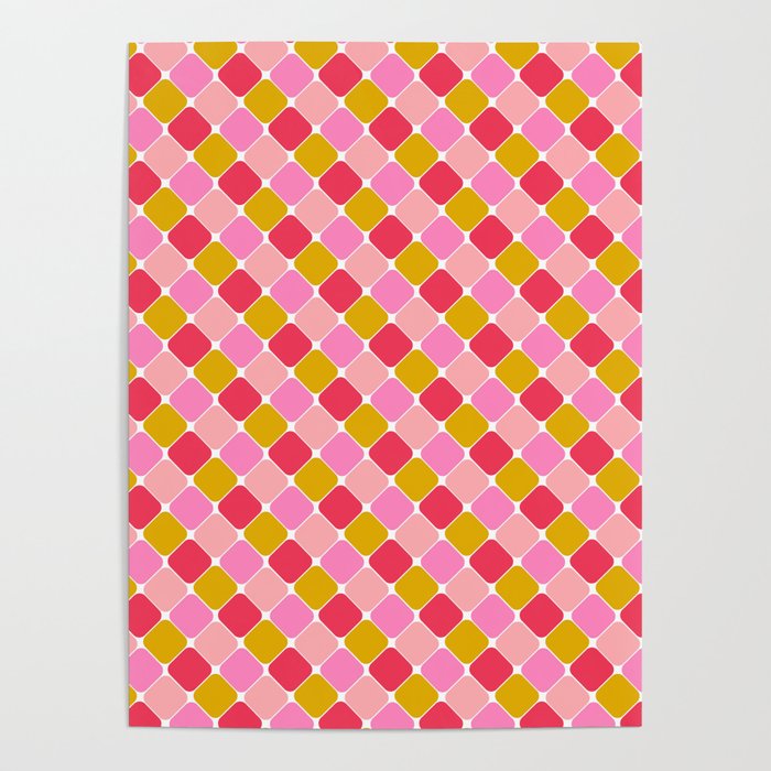 Checkered Geometric Shapes - Pink, Red, Yellow Poster Gallery Image 4
