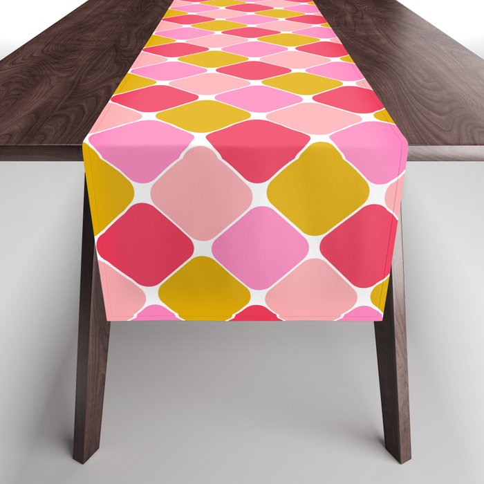 Checkered Geometric Shapes - Pink, Red, Yellow Table Runner Gallery Image 1