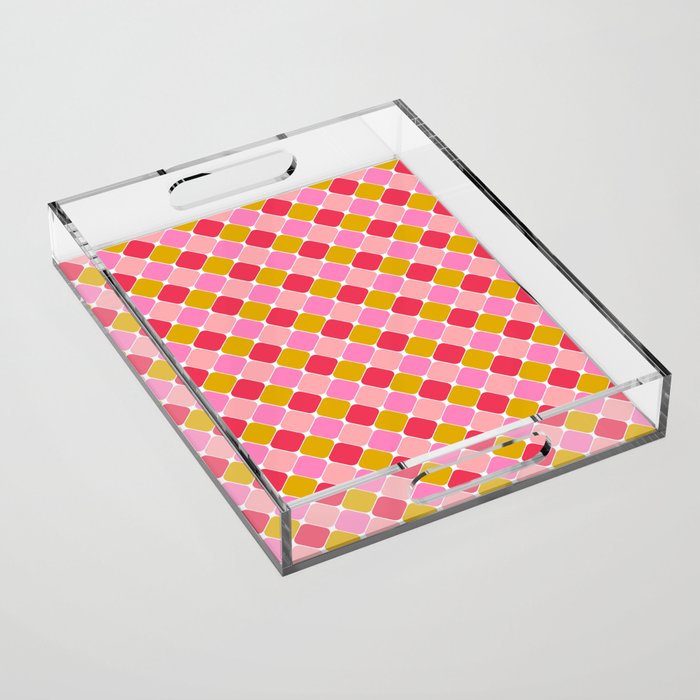 Checkered Geometric Shapes - Pink, Red, Yellow Acrylic Tray Gallery Image 1