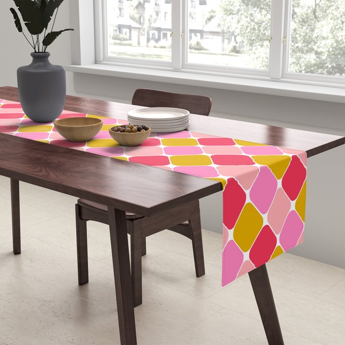 Checkered Geometric Shapes - Pink, Red, Yellow Table Runner Gallery Image 2