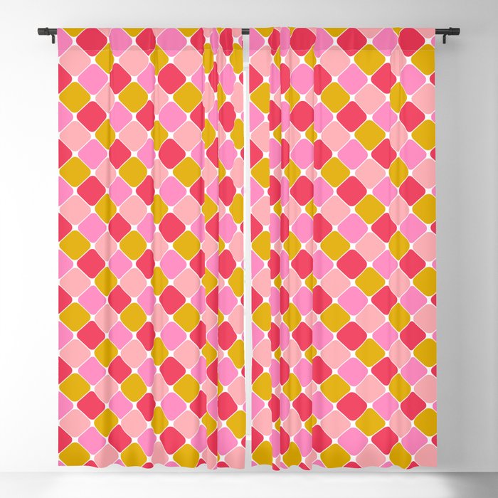 Checkered Geometric Shapes - Pink, Red, Yellow Window Curtain Gallery Image 5