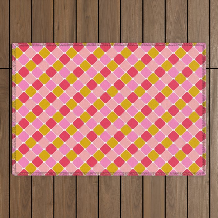 Checkered Geometric Shapes - Pink, Red, Yellow Outdoor Rug Gallery Image 1
