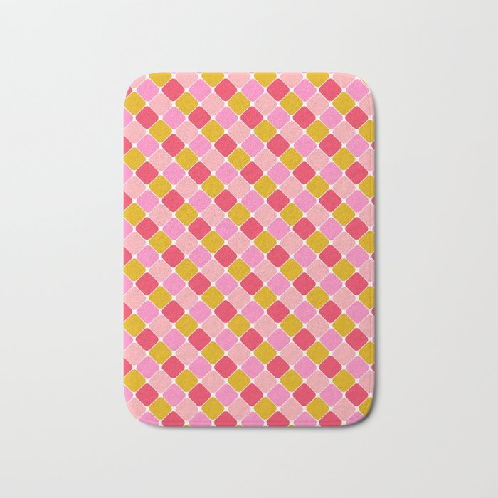 Checkered Geometric Shapes - Pink, Red, Yellow Bath Mat Gallery Image 1