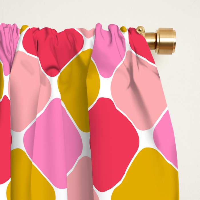Checkered Geometric Shapes - Pink, Red, Yellow Window Curtain Gallery Image 2