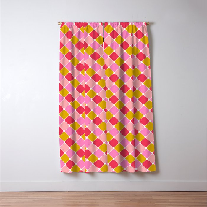 Checkered Geometric Shapes - Pink, Red, Yellow Window Curtain Gallery Image 3