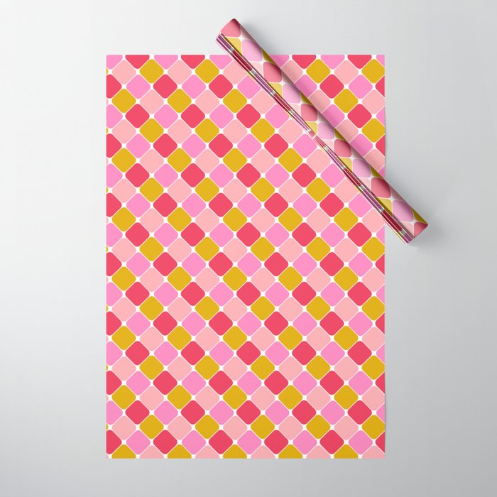 Checkered Geometric Shapes - Pink, Red, Yellow Wrapping Paper Gallery Image 1