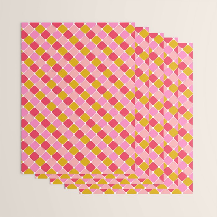 Checkered Geometric Shapes - Pink, Red, Yellow Wrapping Paper Gallery Image 3