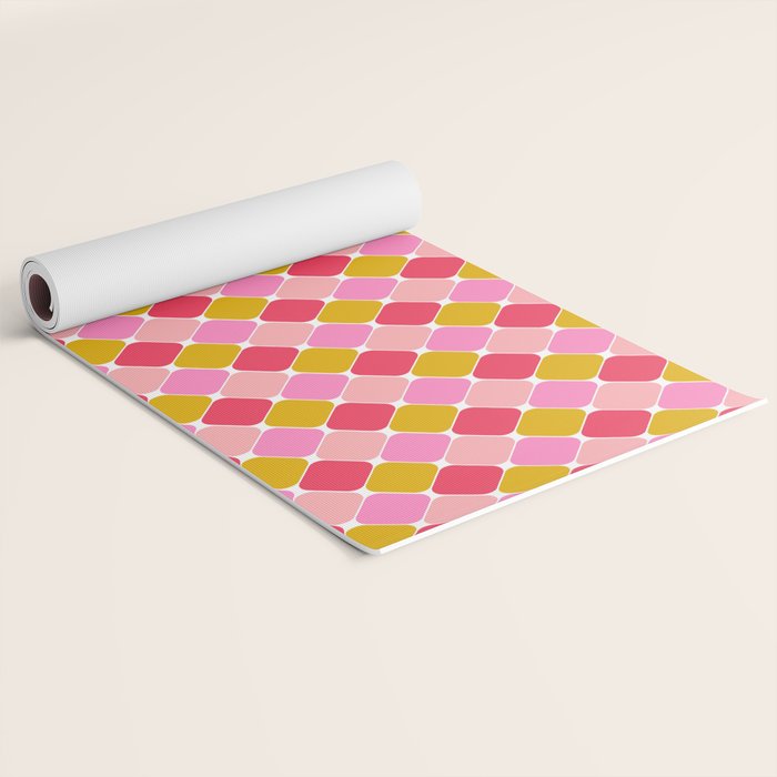 Checkered Geometric Shapes - Pink, Red, Yellow Yoga Mat Gallery Image 2