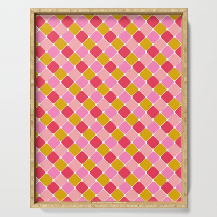 Checkered Geometric Shapes - Pink, Red, Yellow Serving Tray Gallery Image 1