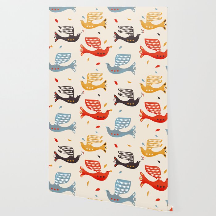 Festive Birds retro pattern Wallpaper Gallery Image 2