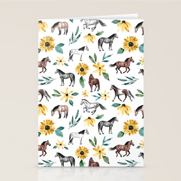 Horses and Sunflowers, Horse Art, Horse Decor, Yellow Flowers, Equestrian Art Stationery Card Gallery Image 2