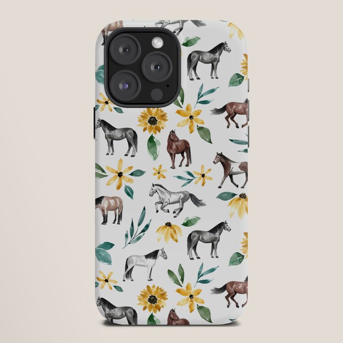 Horses and Sunflowers, Horse Art, Horse Decor, Yellow Flowers, Equestrian Art iPhone Case Gallery Image 12