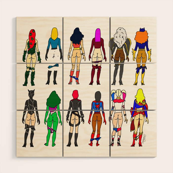 Superhero Butts - Girls Superheroine Butts LV Wood Wall Art Gallery Image 1