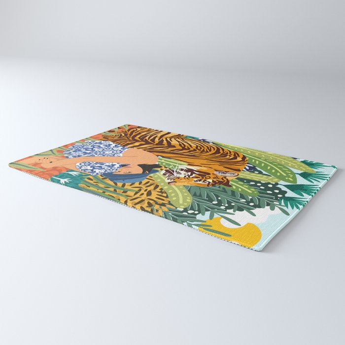 Awaken The Tiger Within Illustration, Wildlife Nature Wall Decor, Jungle Human Nature Connection Rug Gallery Image 3